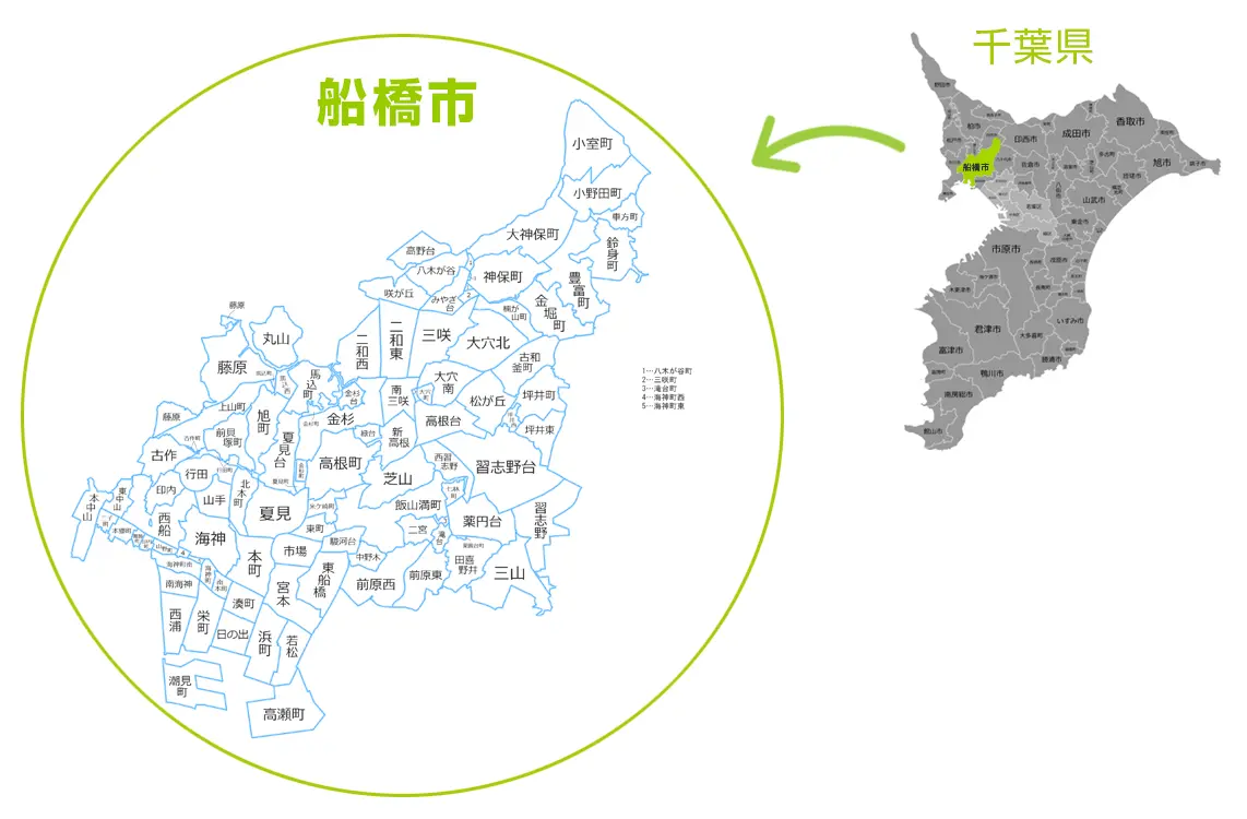 船橋市 対応エリアの地図